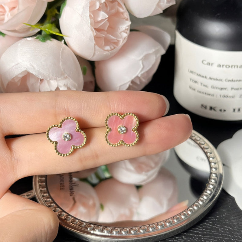 A932 Natural pink mothershell diamond stud earrings jewelry