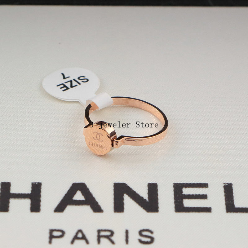 CHR17 Titanium steel round couple letter medal event ring Jewelry
