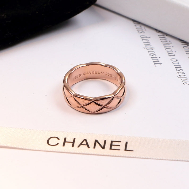 CHR18 Titanium steel diamond diamond check couple ring Jewelry