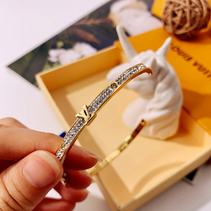 LS073 Ladies Shiny Sticky Clay Diamond Narrow Edition Titanium Steel Bracelet Jewelry