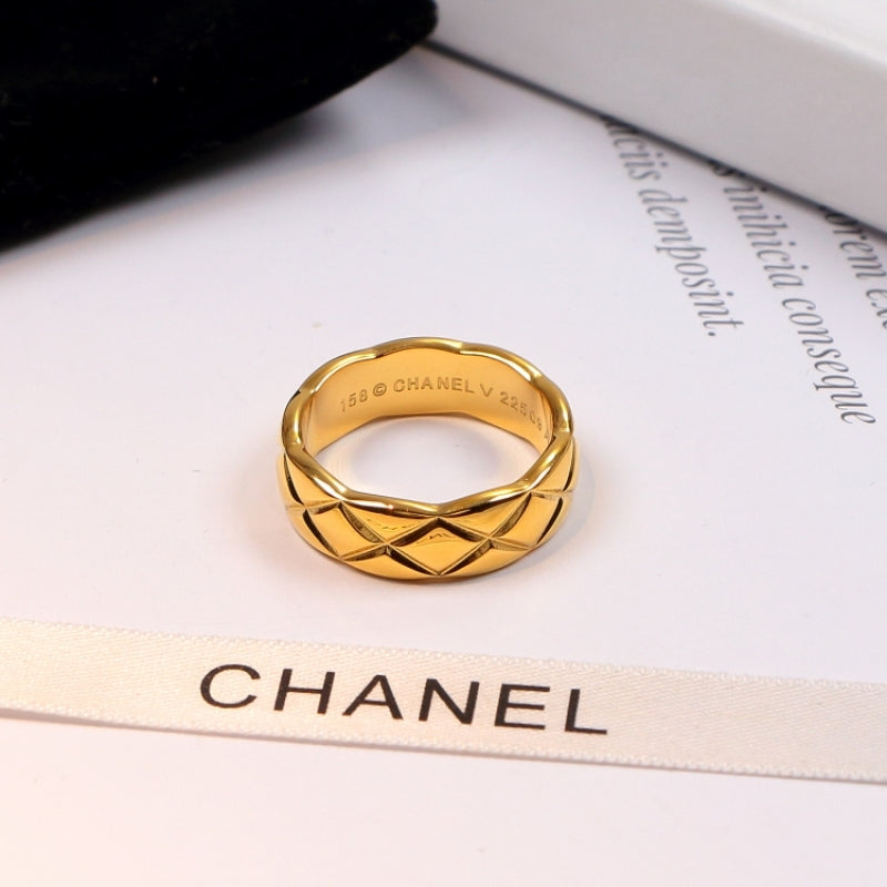 CHR18 Titanium steel diamond diamond check couple ring Jewelry