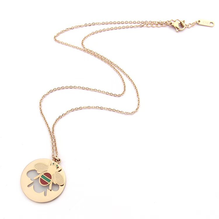 GN05 Round Bee Pendant Necklace Jewelry