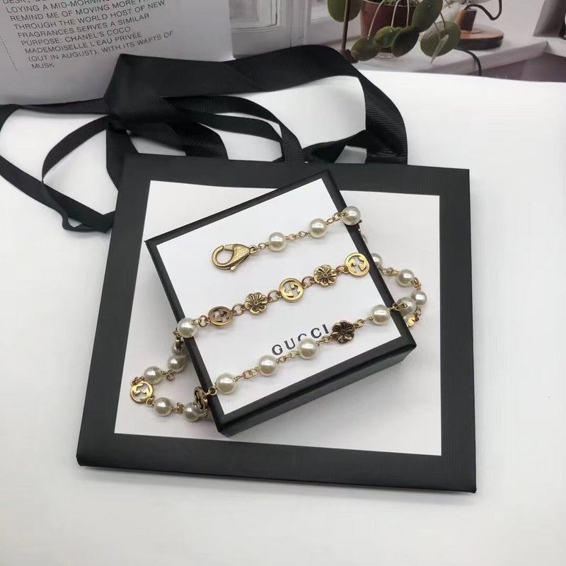 GN102 Finished metal ring type initials pearl necklace bronze Jewelry