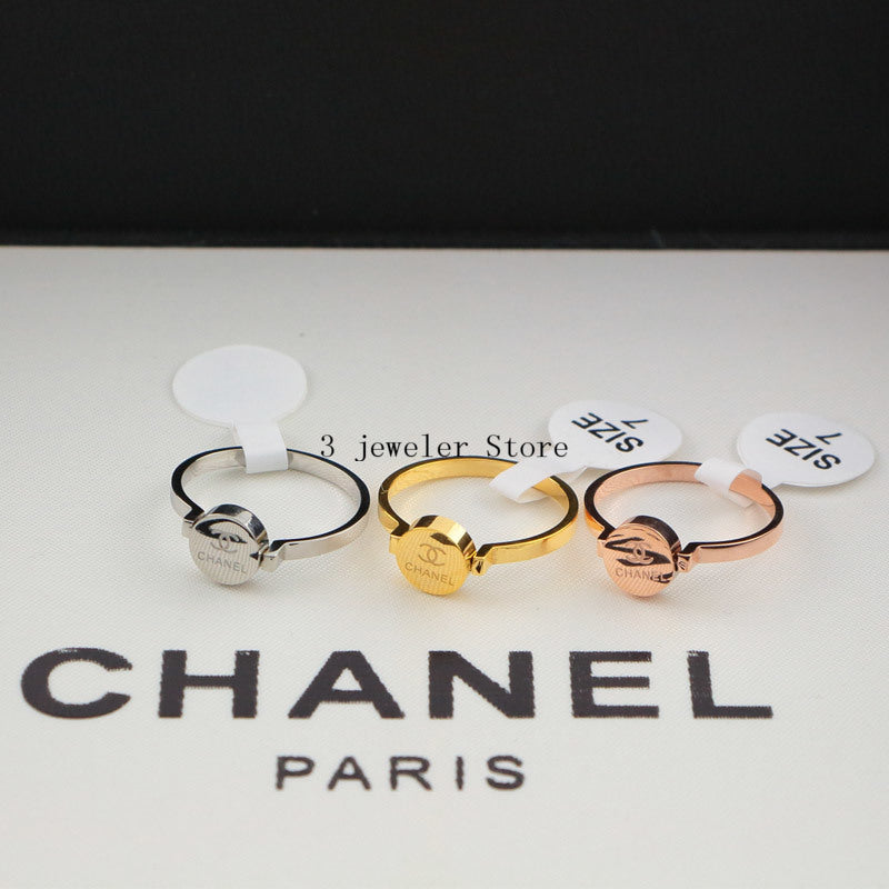CHR17 Titanium steel round couple letter medal event ring Jewelry