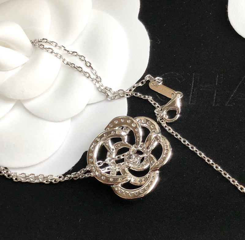 CHN82 Hollow full diamond camellia necklace Jewelry