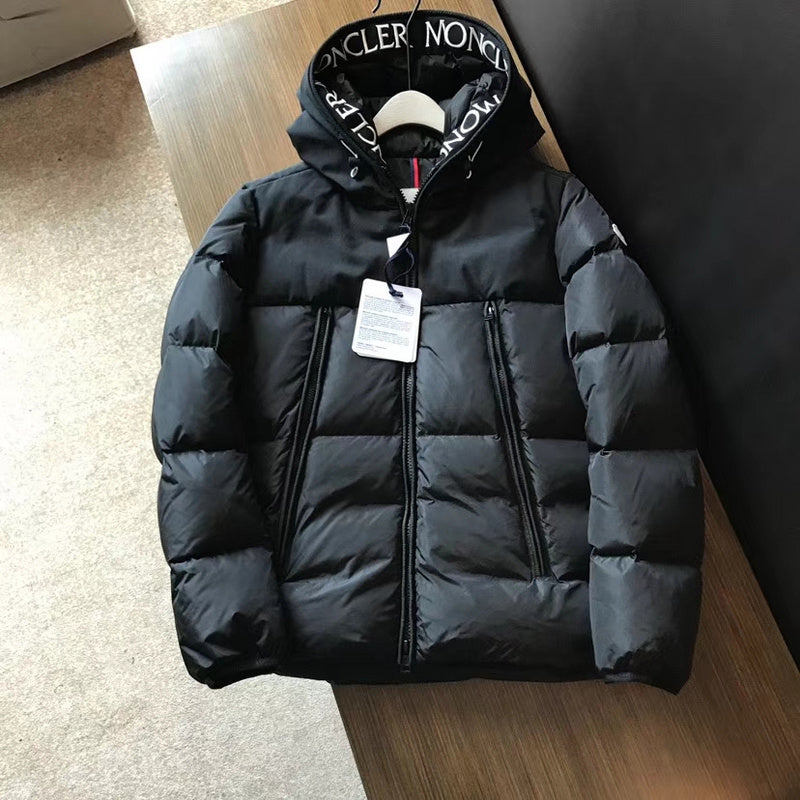 MKC36 Hat brim with letter Logo webbing hooded down jacket for men and women