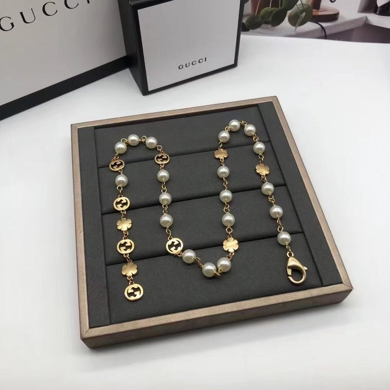 GN102 Finished metal ring type initials pearl necklace bronze Jewelry