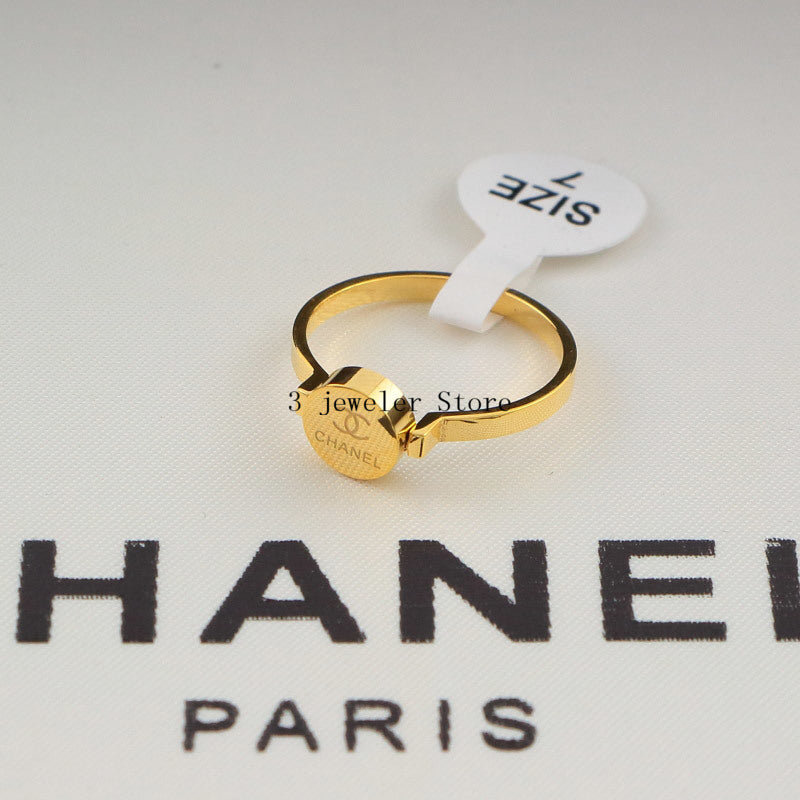 CHR17 Titanium steel round couple letter medal event ring Jewelry