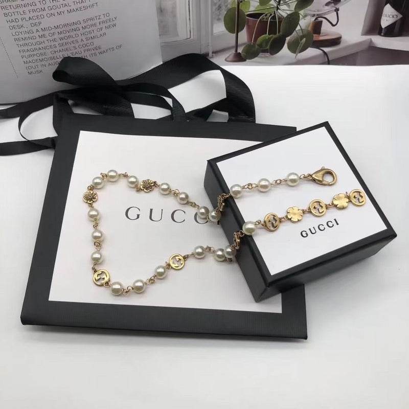 GN102 Finished metal ring type initials pearl necklace bronze Jewelry