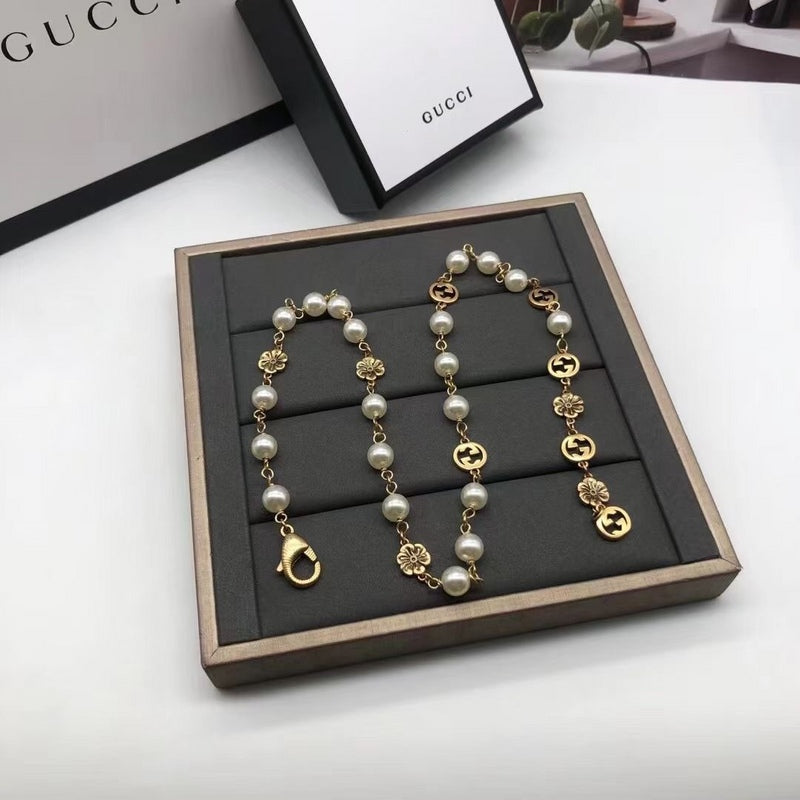 GN102 Finished metal ring type initials pearl necklace bronze Jewelry