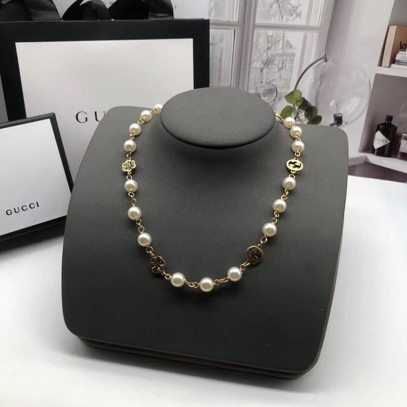 GN102 Finished metal ring type initials pearl necklace bronze Jewelry