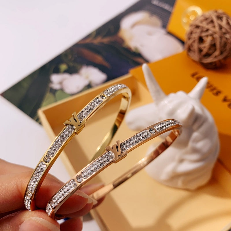 LS073 Ladies Shiny Sticky Clay Diamond Narrow Edition Titanium Steel Bracelet Jewelry
