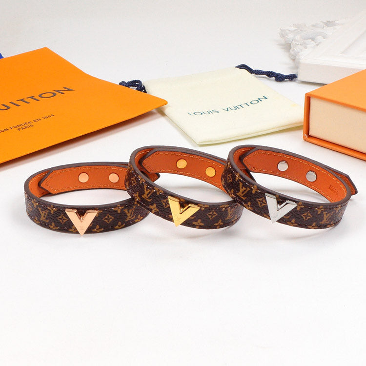 LVB83 flower leather letter Pendant Bracelet 316L steel women Jewelry