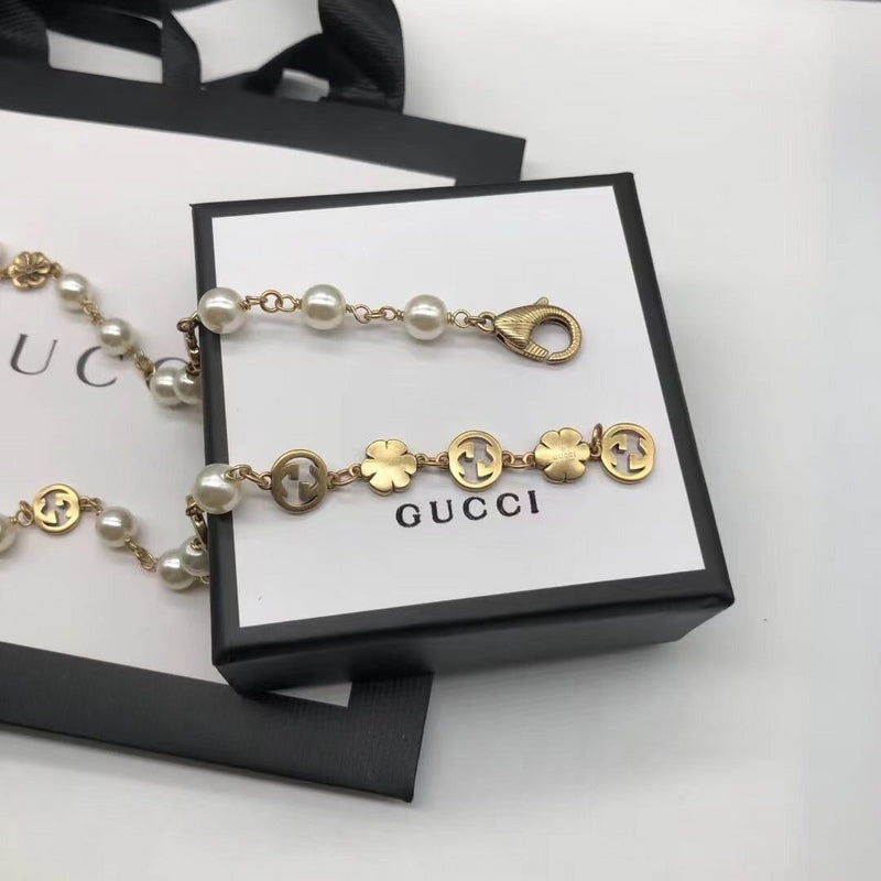 GN102 Finished metal ring type initials pearl necklace bronze Jewelry