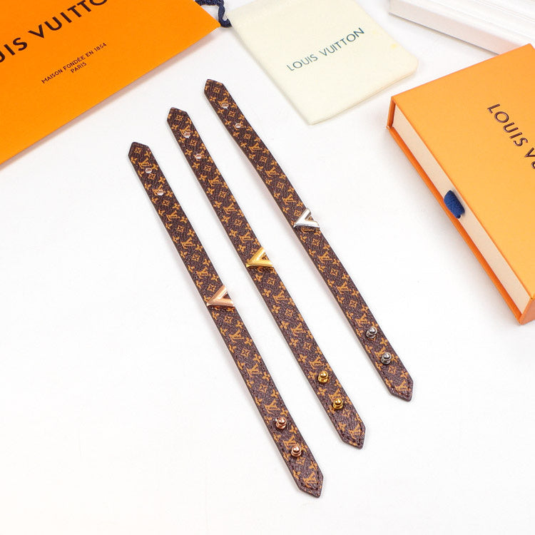 LVB83 flower leather letter Pendant Bracelet 316L steel women Jewelry