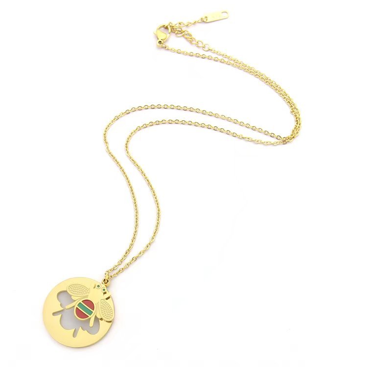 GN05 Round Bee Pendant Necklace Jewelry