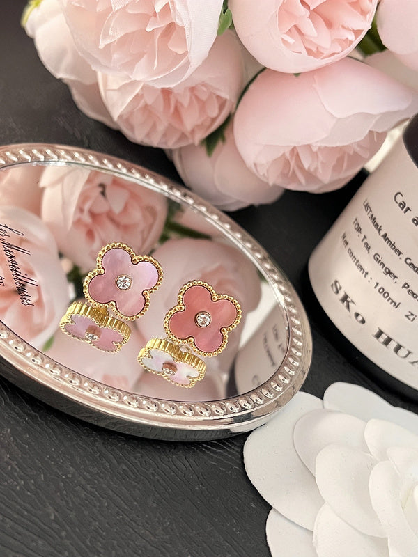 A932 Natural pink mothershell diamond stud earrings jewelry
