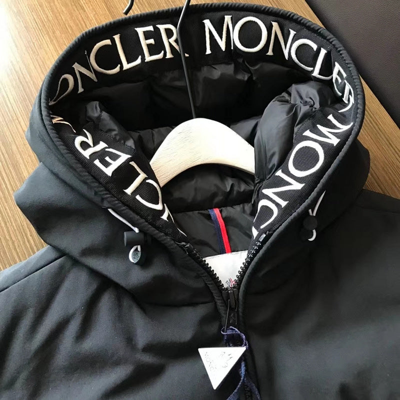 MKC36 Hat brim with letter Logo webbing hooded down jacket for men and women