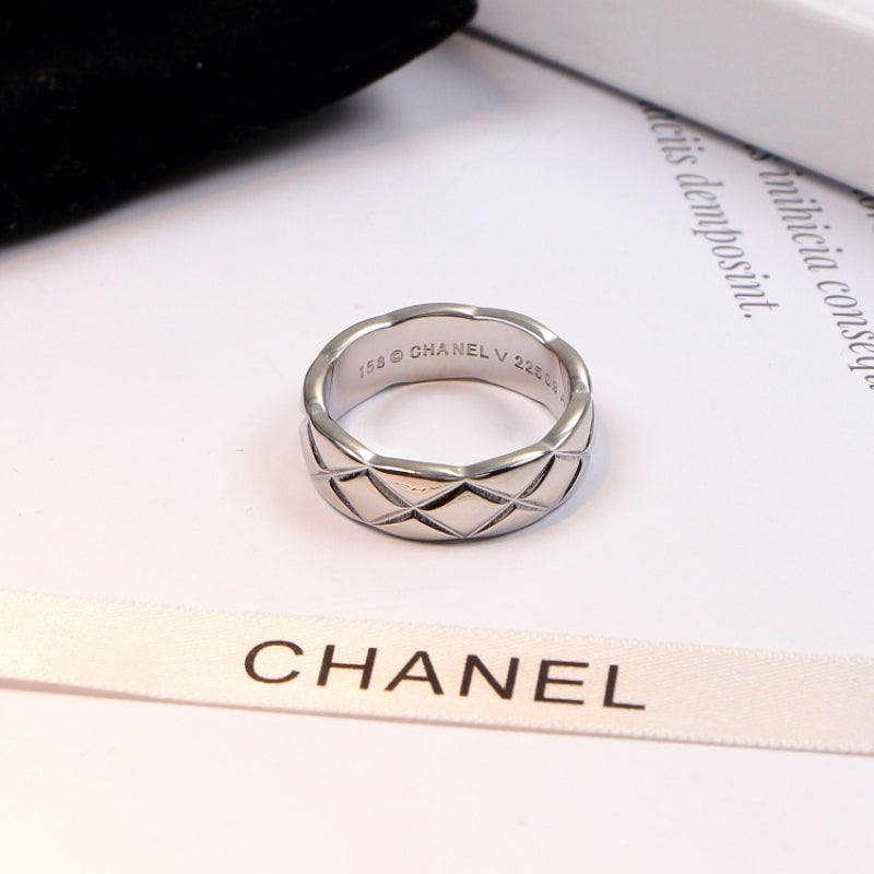 CHR18 Titanium steel diamond diamond check couple ring Jewelry