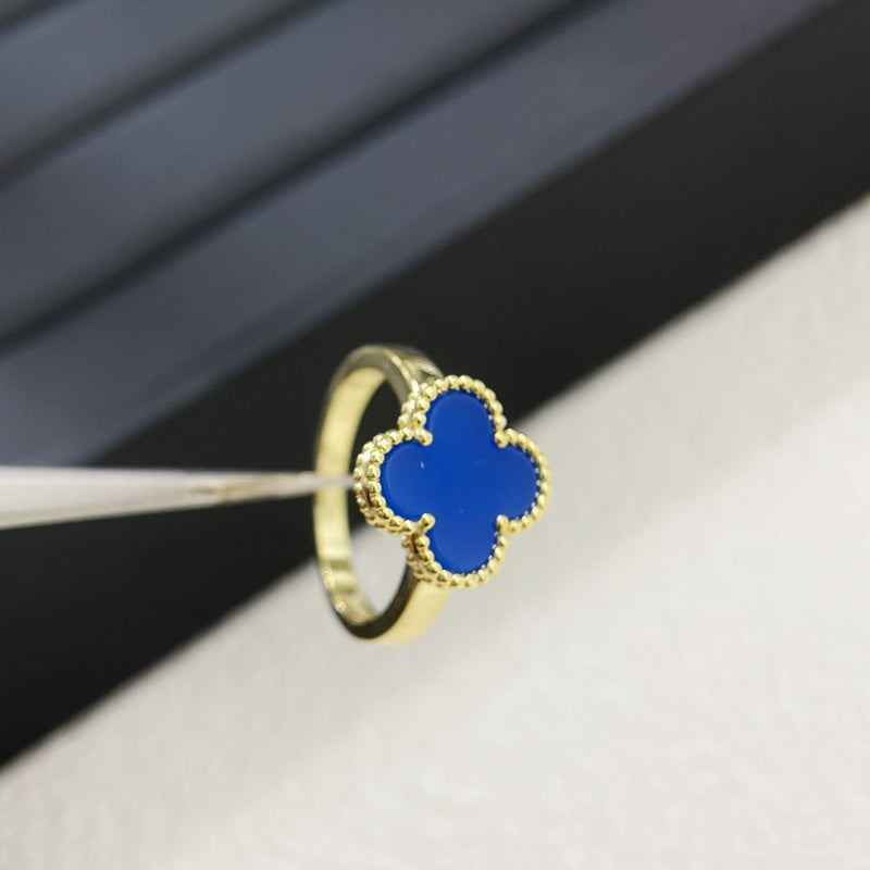 AVSR2 Blue chalcedony four-leaf clover ring jewelry