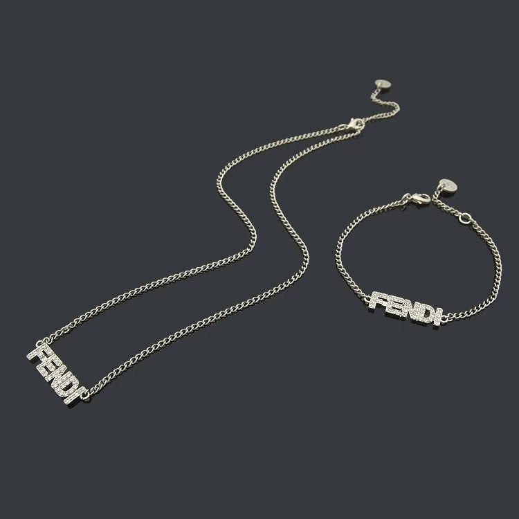 FN03   Letter Full Diamond Necklace Jewelry