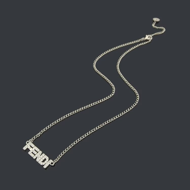 FN03   Letter Full Diamond Necklace Jewelry