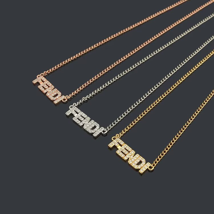 FN03   Letter Full Diamond Necklace Jewelry